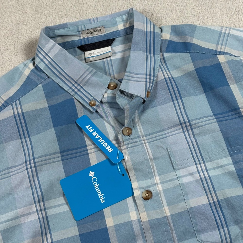 Columbia Mens Rapid Rivers II Short Sleeve Blue Plaid Button Down Shirt Small
